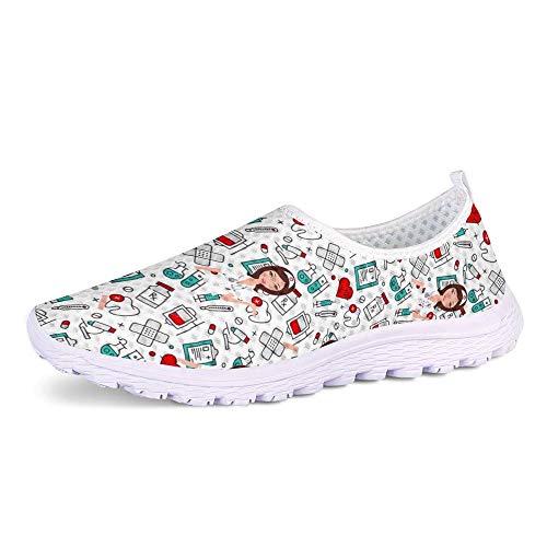 POLERO Krankenschwester drucken Frauen Slip On Schuhe Nurse Shoes Atmungsaktive Laufschuhe aus Mesh Walking Freizeitschuhe Turnschuhe Trainer Größe 39 von POLERO