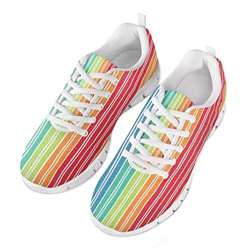 POLERO Kreative Iris Regenbogen vertikale Streifen Schuhe atmungsaktive Damen Herren Slip on Sneaker Bequeme Sneaker Sportschuhe leichte Laufschuhe Turnschuhe Schnürschuhe Freizeitschuhe 43 EU von POLERO