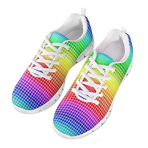 POLERO Kreative Irised Rainbow Squares Schuhe Atmungsaktive Schuhe Damen Herren Slip on Sneaker Bequeme Sneaker Sportschuhe Leichte Laufschuhe Laufgymnastikschuhe Schnürschuhe Freizeitschuhe 40 EU von POLERO