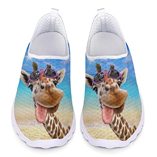 POLERO Lustige Giraffenschuhe für Damen Giraffen-Netzschuhe für lässige Waling-Slip-On-Schuhe Atmungsaktiv, EU38 von POLERO