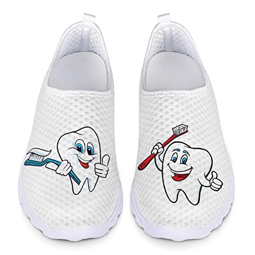 POLERO Lustige Krankenschwester Schuhe für Frauen Cartoon Tooth Fashion Sneaker Slip-0n Wanderschuhe für Freizeit, EU39 von POLERO