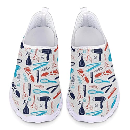 POLERO Lustige Mode Casual Sneaker Schuhe für Friseur Damen Herren Slip On Schuhe Friseur Wanderschuhe mit Haarpflegemustern, EU44 von POLERO