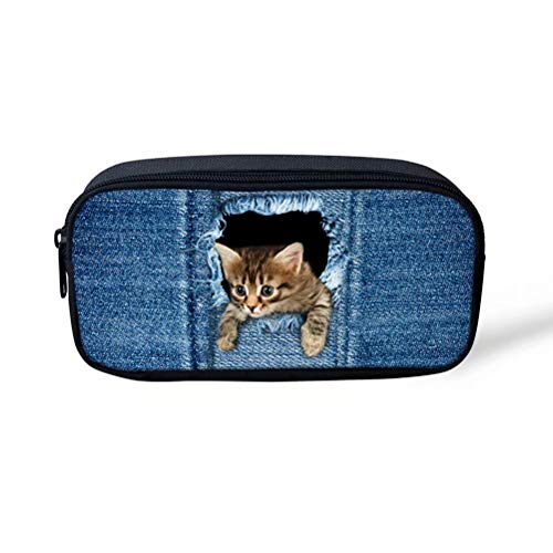 POLERO Mäppchen Federtasche Schulmäppchen Schlamperbox Schlamperetui Pencil Case Stifteetui Stiftetasche Stiftemappe Schulbedarf Schreibwaren mit gebrochener Cowboy Katze Print von POLERO