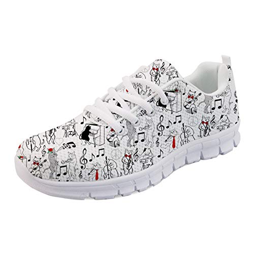 POLERO Musiknoten Frauen Schnüren Sport Sneaker Cat Print Leichte Air Mesh Laufschuhe Freizeitschuhe, Größe 40 von POLERO