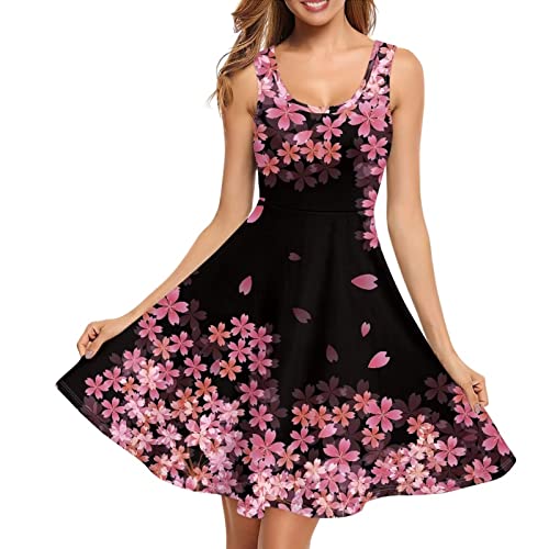 POLERO Musiknoten-Tankkleid für Damen, ärmellos, U-Ausschnitt, lässiges Midi-T-Shirt-Kleid, Musik-Party-Swing-Kleid, Rosa Kirschblüte, XX-Large POLERO Musiknoten-Tankkleid für Damen, ärmellos, U-Ausschnitt, lässiges Midi-T-Shirt-Kleid, Musik-Party-Swing-Kleid, Rosa Kirschblüte, XX-Large von POLERO
