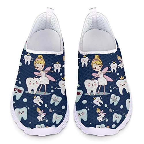 POLERO Nette Zahnfee Krankenschwester Schuhe für Frauen Cartoon Zähne Muster Sneaker Schuhe Atmungsaktive Wanderschuhe, EU37 von POLERO