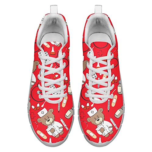 POLERO Netter Krankenschwester-Schuh-Frauen-Karikatur-Krankenschwester-Sneaker für lässige Sporttrainer-leichte Wanderschuhe, EU40 von POLERO