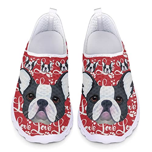 POLERO Niedliche Bulldogge Freizeitschuhe für Frauen, Slip On Walking Schuhe für die Arbeit, atmungsaktive Wasserschuhe, EU39 von POLERO