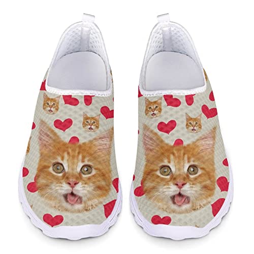 POLERO Niedliche Kitty Slip On-Schuhe für Katzenliebhaber, Flache Walking-Schuhe für die Arbeit, Freizeitschuhe aus Mesh mit Katzenmotiven, EU38 von POLERO