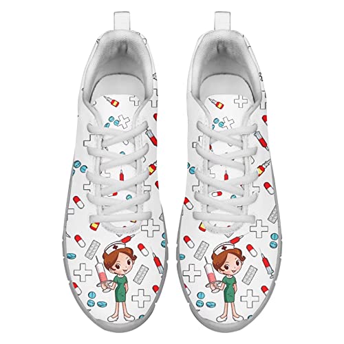 POLERO Niedliche Krankenschwester Sneaker Schuhe für Damen Casual Laufschuhe Atmungsaktive Walking Sport Trainer Schuhe, EU38 von POLERO