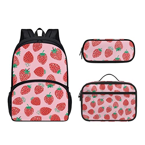 POLERO Niedlicher Rucksack für Kinder, Schultaschen, lässiger Tagesrucksack, Büchertasche, Lunchbox, Federmäppchen, erdbeere, Einheitsgröße, Kinderrucksack von POLERO