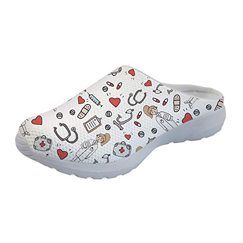 POLERO Nurse Print Slip On Schuhe Sommer Strand Sandalen Home House Atmungsaktives Mesh Weiche leichte Frauen Slipper für Mädchen Flip Flop Outdoor Walking Freizeitschuhe Größe 40 von POLERO