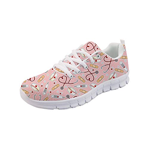 POLERO Nurse Shoes Damen Krankenschwester Schuhe Cartoon Nurse Bear Sneaker Fashion Laufen Walking Schnürschuhe Sportschuhe Rosa 36 EU von POLERO