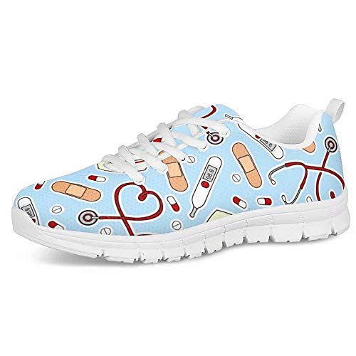 POLERO Nurse Shoes Krankenschwester Pattern Schuhe Damen Herren Sneaker Sportschuhe Leichte Laufschuhe Running Gym Schuhe Schnürer Freizeitschuhe, Hellblau-1, 37 EU von POLERO