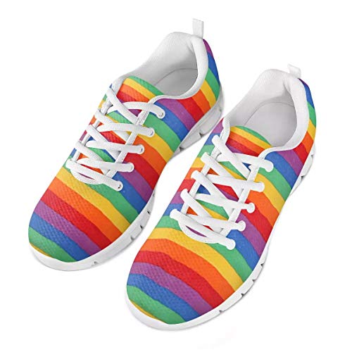 POLERO Original Irisated Rainbow Stripe Schuhe Atmungsaktive Schuhe Damen Herren Slip on Sneaker Bequeme Sneaker Sportschuhe Leichte Laufschuhe Laufen Turnschuhe Schnürschuhe Freizeitschuhe 41 EU von POLERO