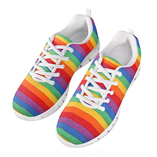 POLERO Original Irisated Rainbow Stripe Schuhe Atmungsaktive Schuhe Damen Herren Slip on Sneaker Bequeme Sneaker Sportschuhe Leichte Laufschuhe Laufen Turnschuhe Schnürschuhe Freizeitschuhe 42 EU von POLERO