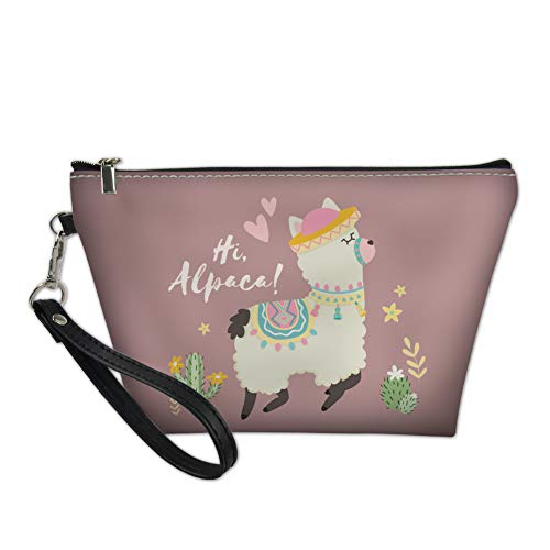 POLERO Kosmetiktasche mit lustigem Alpaka-Aufdruck, PU-Leder, Kulturbeutel für Damen, Kosmetik-Organizer, Reiseetui für Geschenk von POLERO