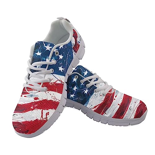 POLERO Patriotische USA Flagge Schuhe American Pride 4. Juli Unabhängigkeitstag Mode Trainer Lace Up Sport Sneaker Schuhe für Running Walking EU43 von POLERO