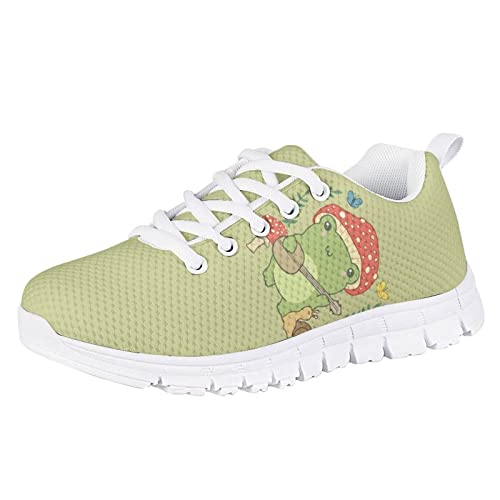 POLERO Pilz-Frosch-Sneaker für Mädchen, Jungen, niedlicher Cartoon-Druck, grüne Freizeitschuhe, Schnür-Sport-Laufschuhe, EU32 von POLERO