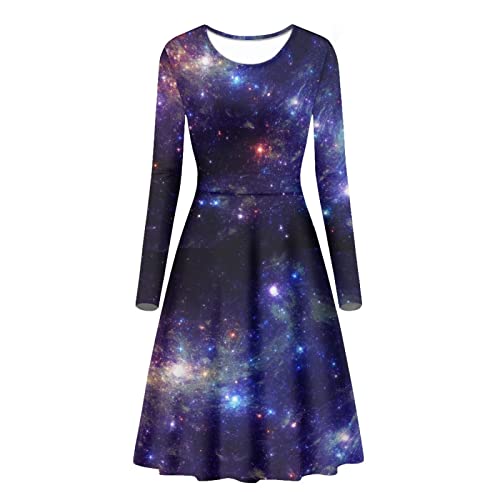 POLERO Pilzkleider für Damen, langärmelig, Midi-Kleider, Pullon, Sonnenkleider, Pilze, Galaxy, Medium von POLERO