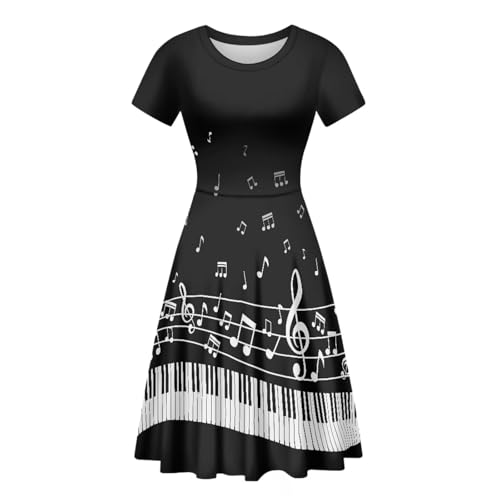 POLERO Puffy Swing, elegantes Party-Midikleid, kurzärmelig, Rundhalsausschnitt, A-Linie, Musiknoten Klavier, schwarz, XX-Large POLERO Puffy Swing, elegantes Party-Midikleid, kurzärmelig, Rundhalsausschnitt, A-Linie, Musiknoten Klavier, schwarz, XX-Large von POLERO