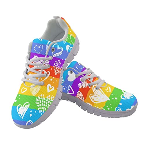 POLERO Rainbow Heart Sneaker für Frauen, Casual Running Schuhe, Lace-Up Fashion Trainer, Mesh Walking Schuhe, EU40 von POLERO