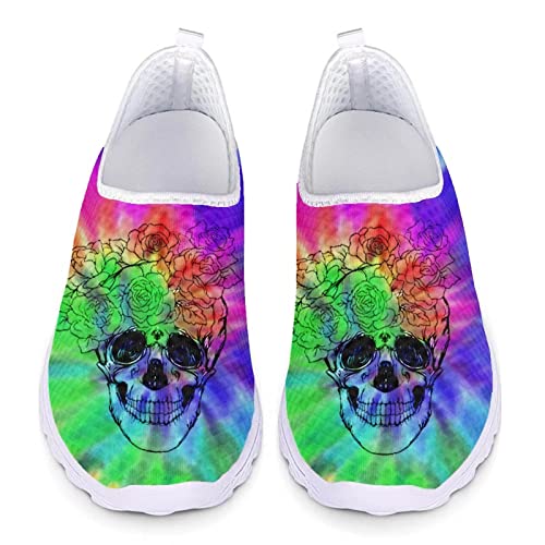 POLERO Rainbow Skull Schuhe für Damen Herren Unisex Tie Dye Skeleton Sneaker Leichte lässige Wanderschuhe, EU38 von POLERO