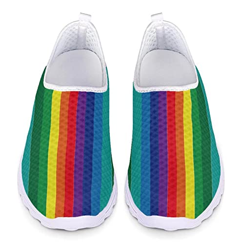 POLERO Regenbogen-Schuhe für Damen Herren Unisex Rainbow Stripes Lässige Sneaker-Schuhe Leichte Walking-Mesh-Schuhe, EU41 von POLERO