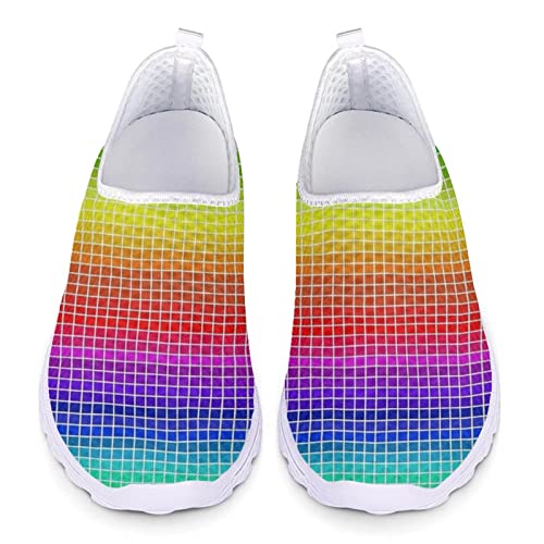 POLERO Regenbogen-Sneaker-Schuhe für Damen und Herren, Bunte Mesh-Schuhe, lässige Slip-On-Wanderschuhe, EU38 von POLERO