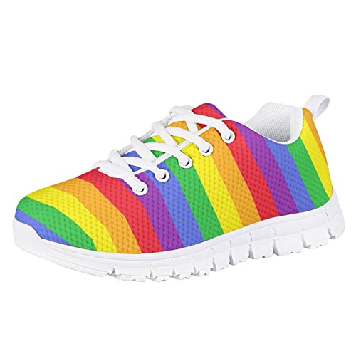 POLERO Regenbogenschuhe für Mädchen Jungen Unisex Kinder Sneaker Schuhe Bunte Streifen Freizeitschuhe Atmungsaktiver Lauftrainer, EU29 von POLERO