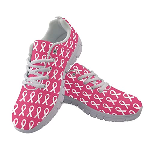 POLERO Rosa Schleife Sneaker-Schuhe für Frauen, Brustkrebs-Bewusstsein Laufschuhe für Casual, Laec-Up Walking-Schuhe, EU40 von POLERO