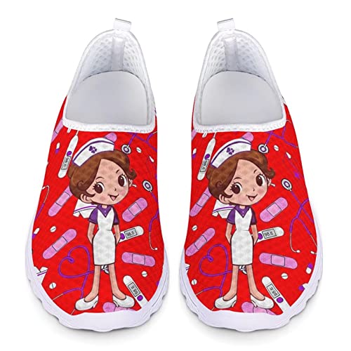 POLERO Rote Krankenschwester-Schuhe Damen-Mode-Netzschuhe mit niedlichem Krankenschwester-Aufdruck, lässige Slip-On-Schuhe, EU40 von POLERO