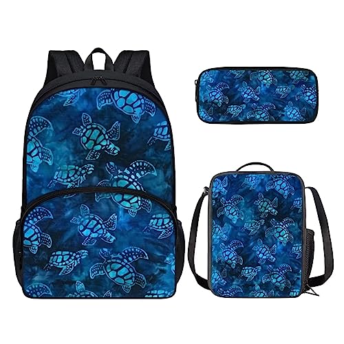 POLERO Rucksack für Kinder, niedliche Schultasche, Büchertasche, Tagesrucksack mit Lunchbox und Federmäppchen, Blaue Meeresschildkröten, Einheitsgröße, Kinderrucksack von POLERO