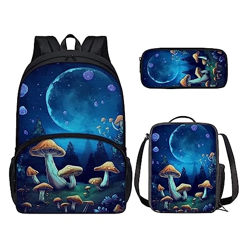 POLERO Rucksack für Kinder, niedliche Schultasche, Büchertasche, Tagesrucksack mit Lunchbox und Federmäppchen, Galaxie Pilz, Einheitsgröße, Kinderrucksack von POLERO