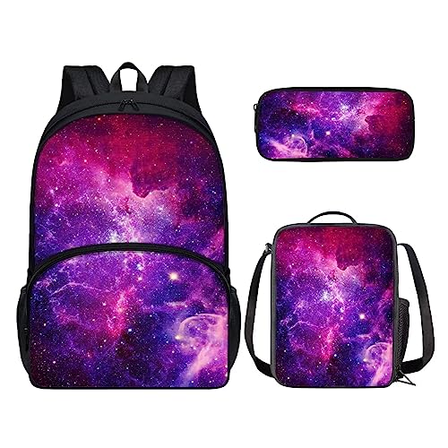 POLERO Rucksack für Kinder, niedliche Schultasche, Büchertasche, Tagesrucksack mit Lunchbox und Federmäppchen, Galaxy, Einheitsgröße, Kinderrucksack von POLERO