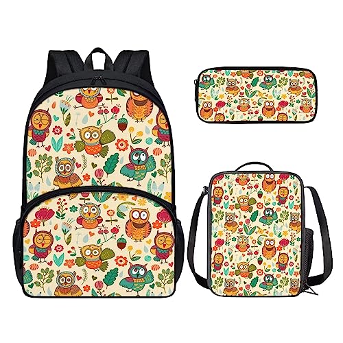 POLERO Rucksack für Kinder, niedliche Schultasche, Büchertasche, Tagesrucksack mit Lunchbox und Federmäppchen, eule, Einheitsgröße, Kinderrucksack von POLERO