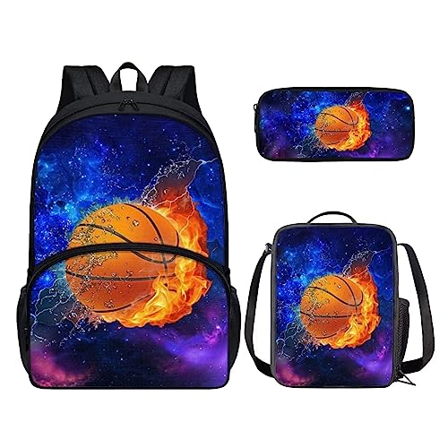 POLERO Rucksack für Mädchen und Jungen, niedliches Federmäppchen, Lunchbox, Schulbüchertaschen-Set, Galaxy Basketball, Einheitsgröße, Kinderrucksack von POLERO