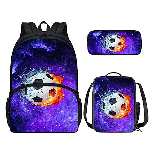 POLERO Rucksack für Mädchen und Jungen, niedliches Federmäppchen, Lunchbox, Schulbüchertaschen-Set, Galaxy Fußball, Einheitsgröße, Kinderrucksack von POLERO