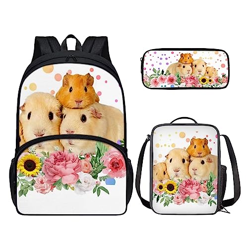 POLERO Rucksack für Mädchen und Jungen, niedliches Federmäppchen, Lunchbox, Schulbüchertaschen-Set, Meerschweinchen, Einheitsgröße, Kinderrucksack von POLERO