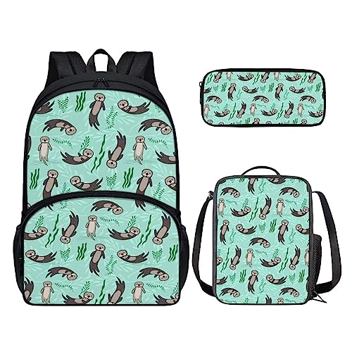 POLERO Rucksack für Mädchen und Jungen, niedliches Federmäppchen, Lunchbox, Schulbüchertaschen-Set, otter, Einheitsgröße, Kinderrucksack von POLERO