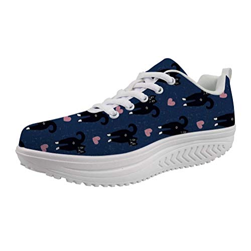 POLERO Schaukelschuhe Damen erhöhte Schnürer Plateau mit Keilabsatz Schuhe Katze Muster 36-41 EU von POLERO