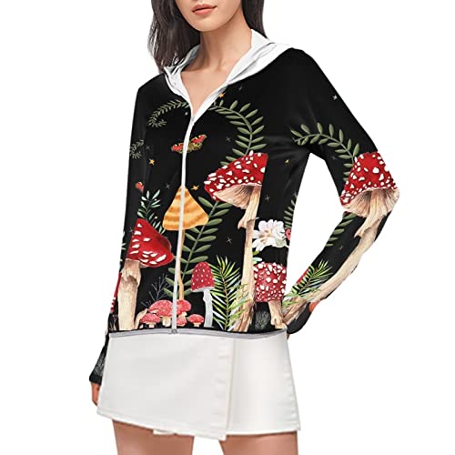 POLERO Schmetterling Pilz Sonnenshirts für Frauen Langarm UV-Schutz Sommermantel Durchgehender Reißverschluss UPF 50+ Sonnenschutzjacke L von POLERO