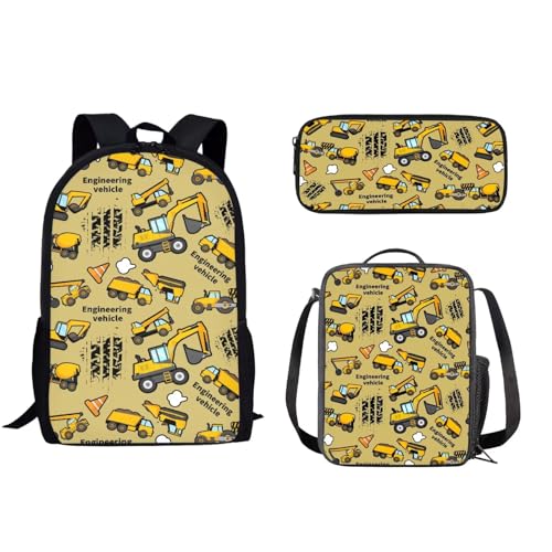 POLERO Schultaschen-Set mit floralem Totenkopf, für Damen und Mädchen, Gothic, Skelett, Rucksack, Federmäppchen, Lunchbag, 3-teiliges Tagesrucksack-Set, Technik-Truck, Einheitsgröße, Schulranzen-Set von POLERO