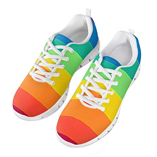 POLERO Simple Iridescence Rainbow Stripes Schuhe Atmungsaktive Schuhe Damen Herren Slip on Sneaker Bequeme Sneaker Sportschuhe Leichte Laufschuhe Laufgymnastikschuhe Schnürschuhe Freizeitschuhe 44 EU von POLERO