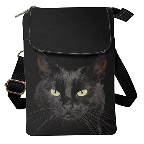 POLERO Sunflower Canvas Messenger Bag für Frauen Mädchen Kleine Crossbody Handytasche Verstellbare Umhängetasche, schwarze katze, Einheitsgröße von POLERO