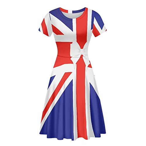 POLERO Sonnenblumen-Kleid für Frauen Blumen-Sommerkleider Kurzarm Freizeit-Sommerkleider Midikleider, uk-flagge, L von POLERO