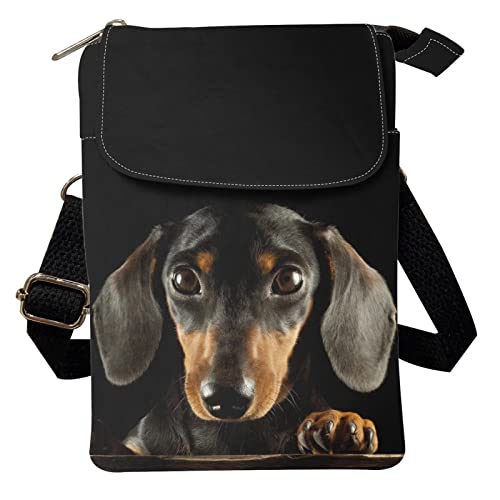 POLERO Sunflower Canvas Messenger Bag für Frauen Mädchen Kleine Crossbody Handytasche Verstellbare Umhängetasche, Dachshund schwarz, Einheitsgröße von POLERO