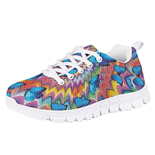 POLERO Tie Dye Butterfly Sneaker Schuhe für Mädchen Rainbow Trainer Lace-Up Sports Athletic Laufschuhe, EU33 von POLERO