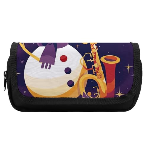 POLESVBM Federmäppchen Schneemann spielt Saxophon bedrucktes Federmäppchen Multifunktionales Federmäppchen Tragbare Bleistifttasche Tasche Bleistift Organizer, Stil:, Einheitsgröße, Federmäppchen von POLESVBM
