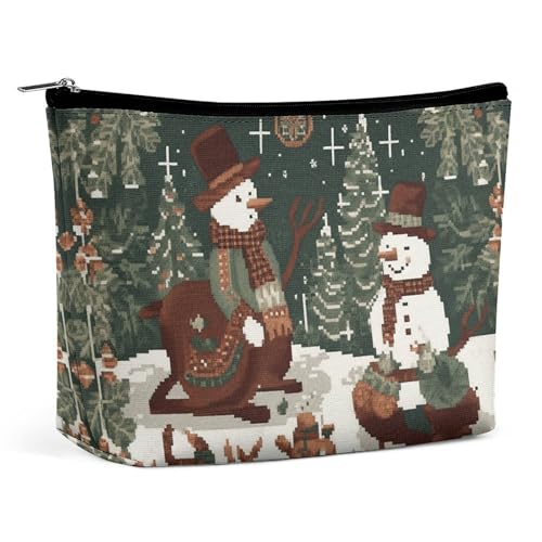 POLESVBM Make-up-Tasche, Motiv: Schneemann spielt mit Rentier, bedruckter Organizer, faltbare Kosmetiktasche, Reise-Make-up-Tasche, Stil, Einheitsgröße, Make-up-Tasche, Stil:, Einheitsgröße von POLESVBM